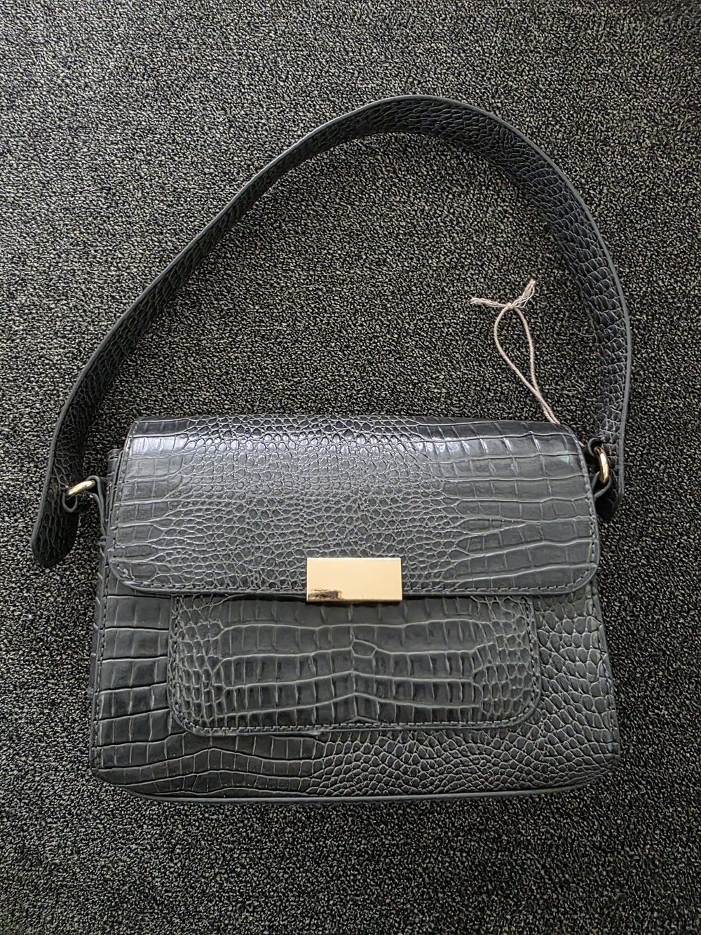 a new day Black Croc-Embossed Mini Shoulder Bag with Gold Clasp